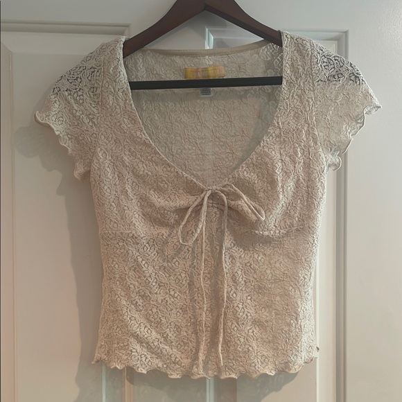 Urban Outfitters Tops - Urban Outfitters Cream Tie Front Fitted Blouse